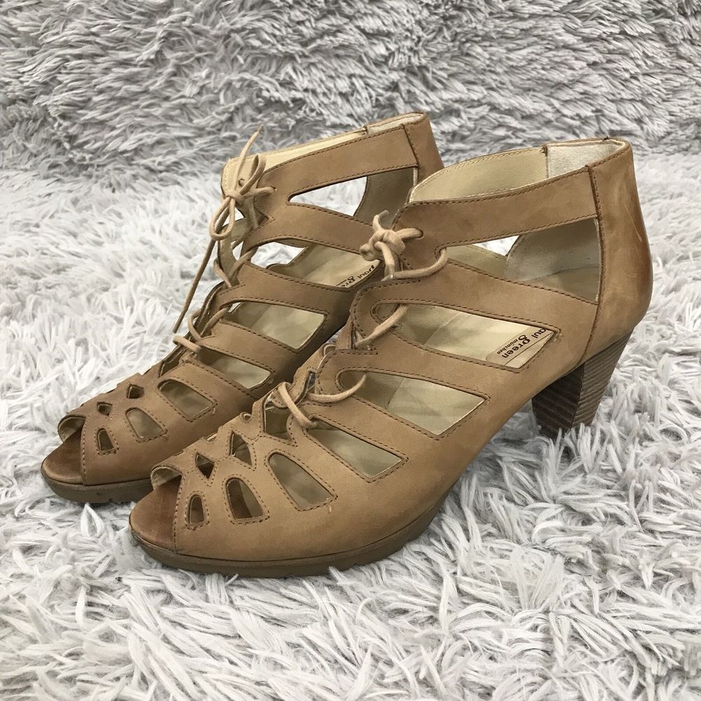 Paul Green mocha brown lace up peep toe ankle bootie sandals 9.5